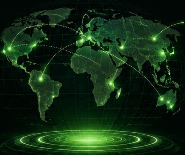Glowing world map with connected delivery routes
